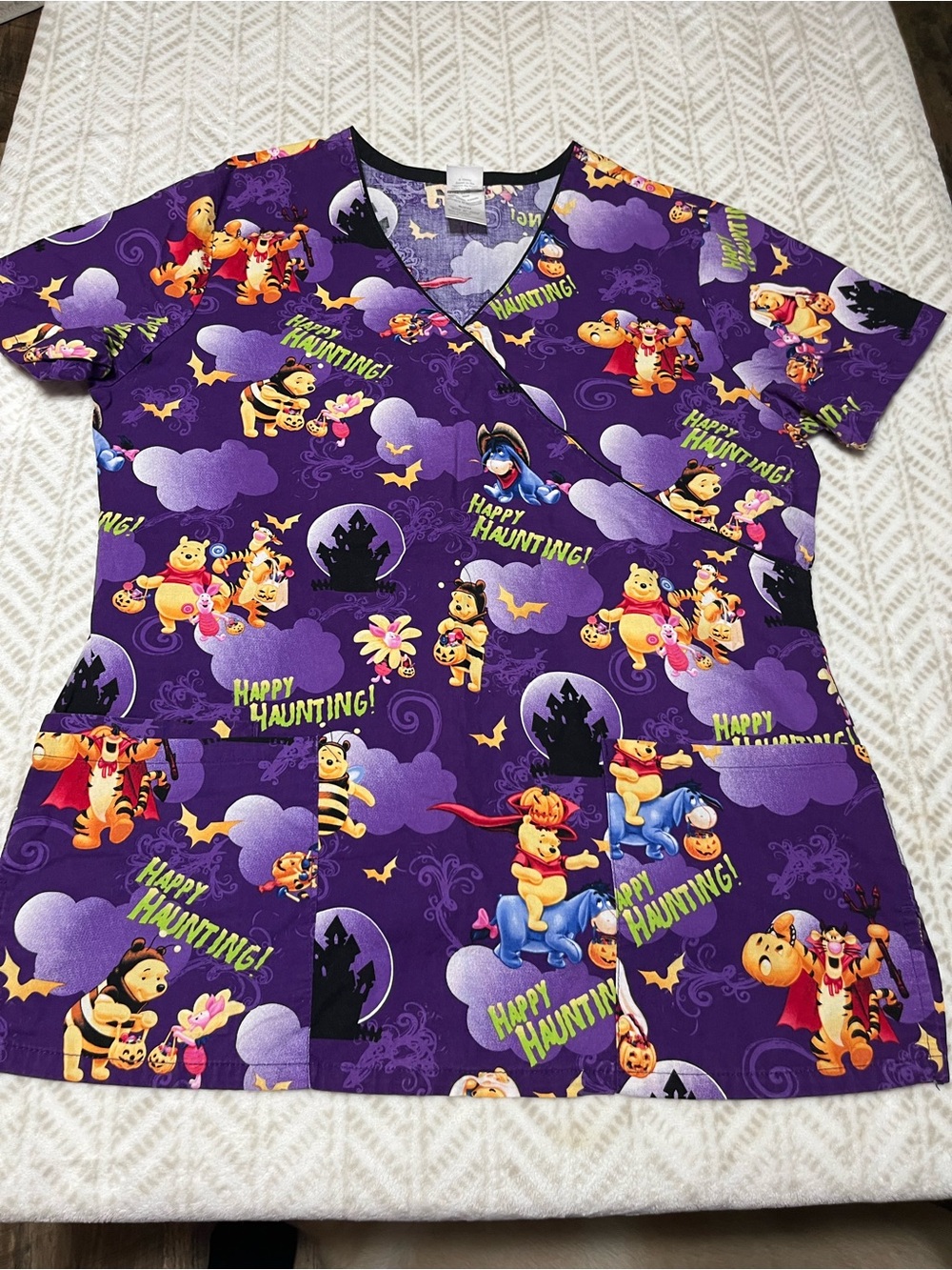Disney Purple Winnie the Pooh Halloween Scrubs Top Small